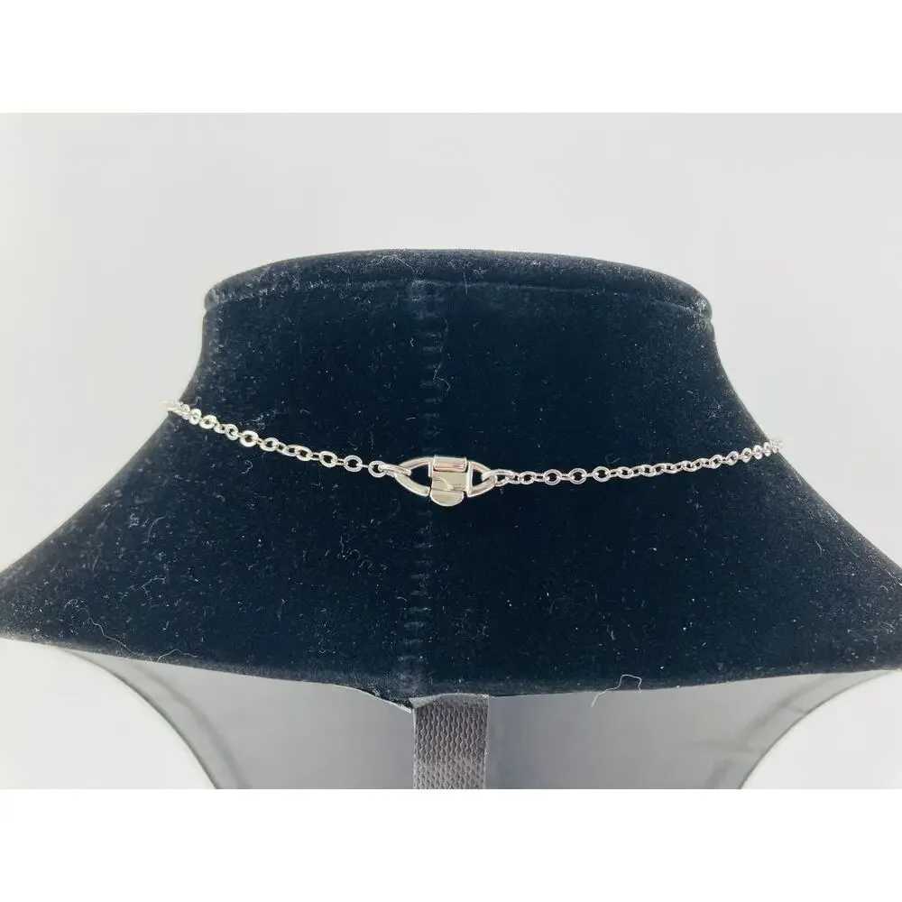 GIVENCHY Logo Pearl Silver Tone Pendant Drop Necklace Rhinestones Diamond Shape